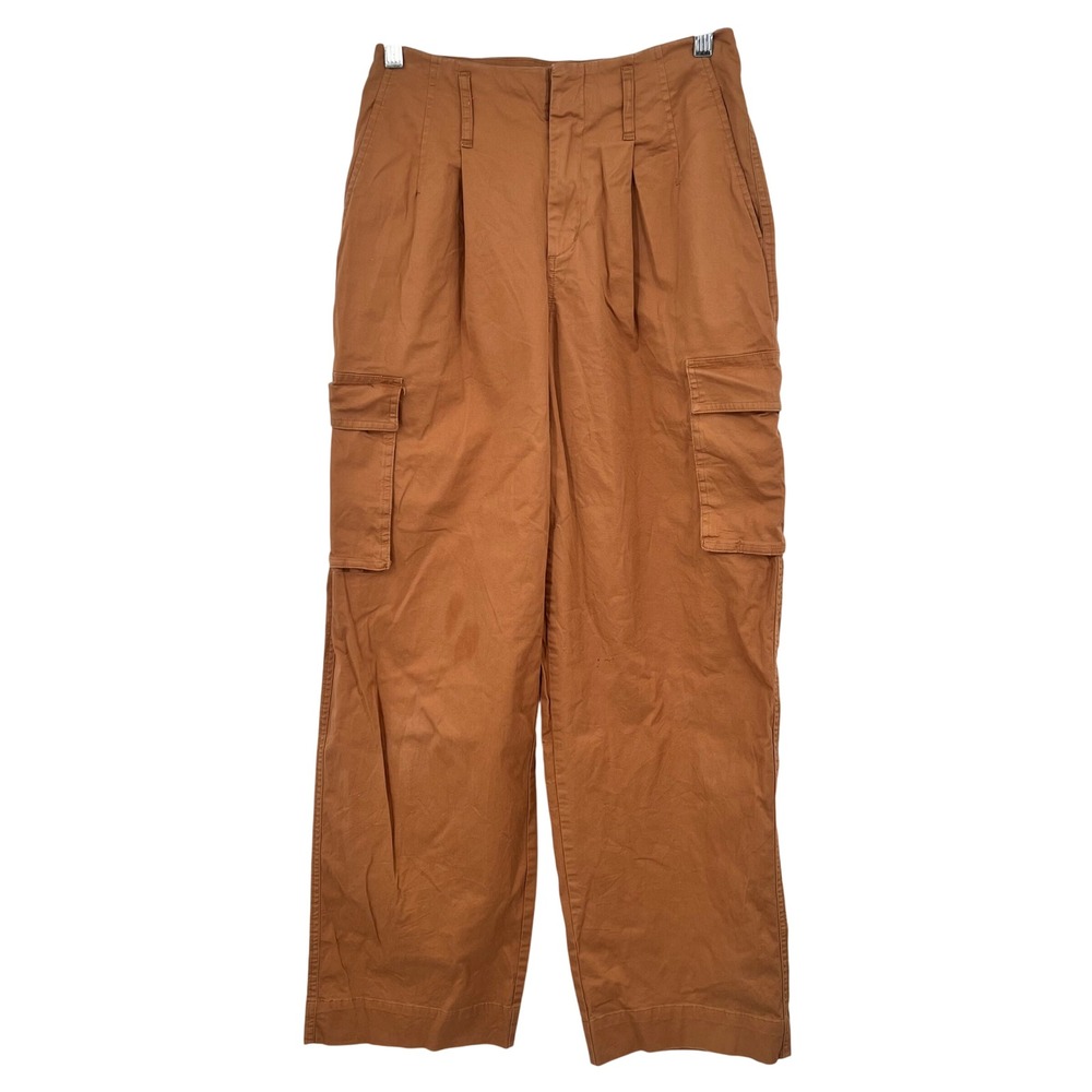 A New Day Cognac Brown High Rise Pleated Cargo Pants Wide Leg Stretch Size 4